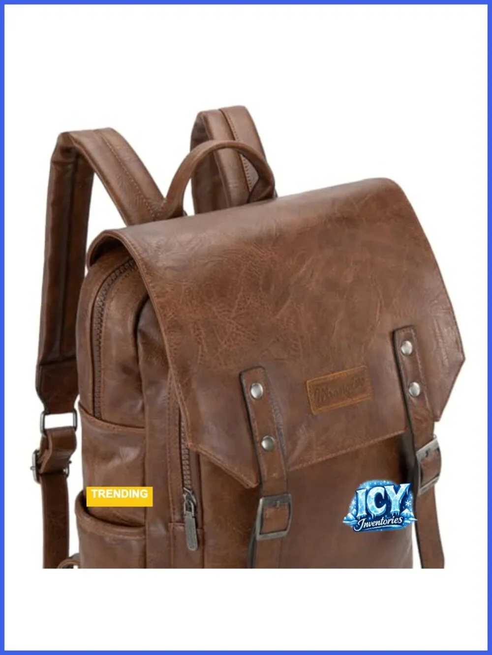 Vegan Leather Laptop Backpack with USB Charging Port, Travel College Bookbag